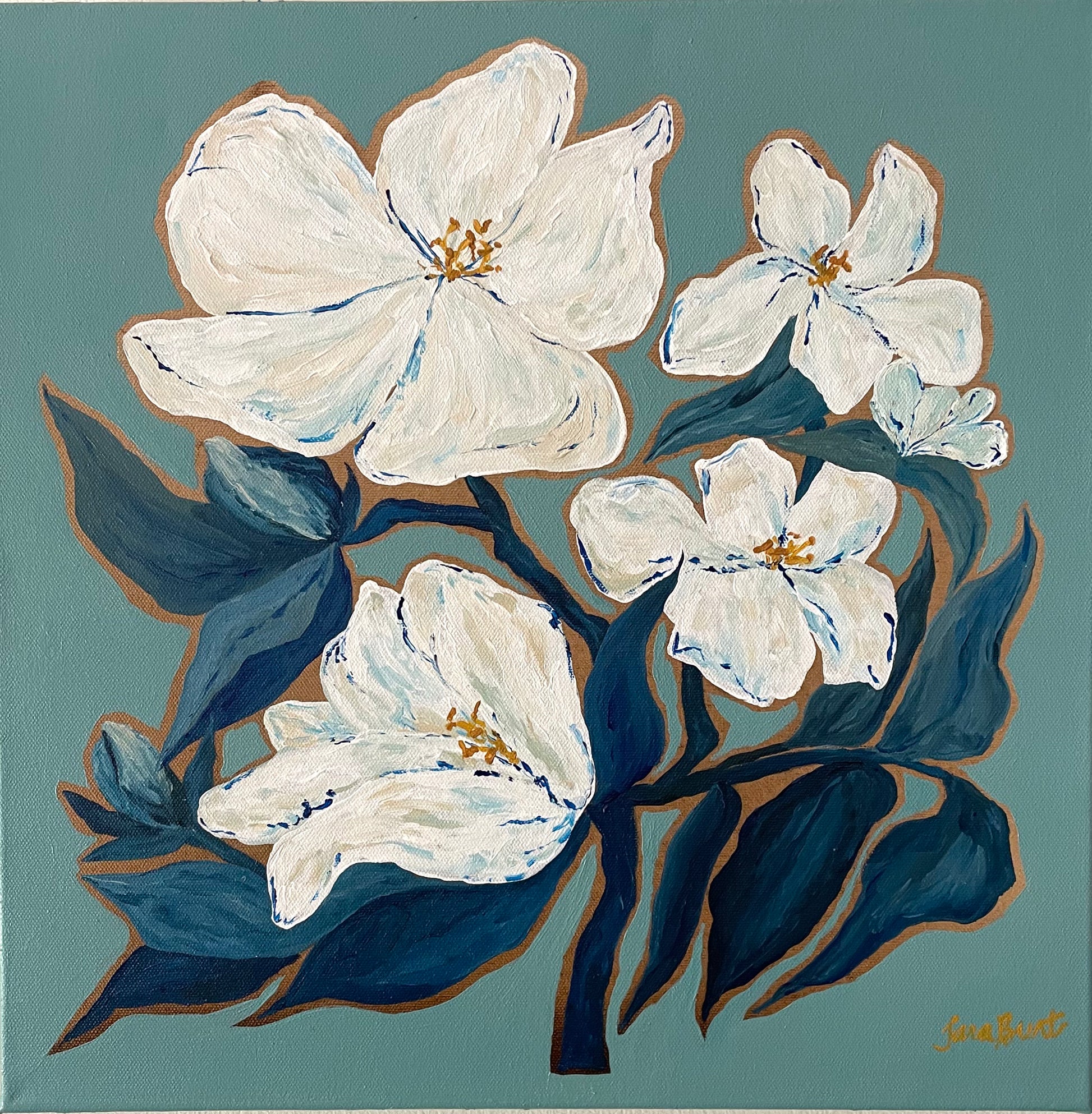 Bleu Blossoms on canvas no.2
